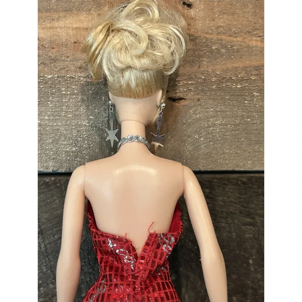 Holiday Celebration Barbie Doll Red Gown Metallic Star Dress Blonde Updo Vintage
